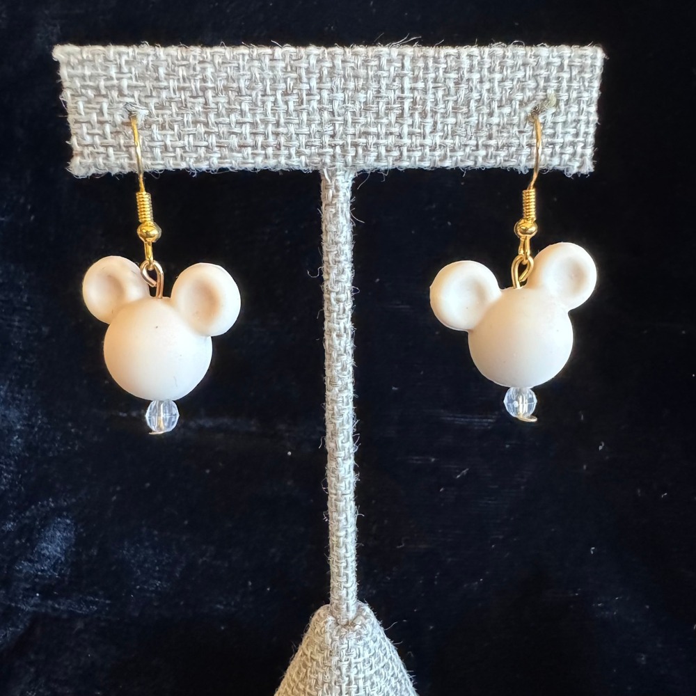 Mouse Earrings Cream Dangle Gold Tone Novelty Jewelry Preteen Kidcore Disneycore